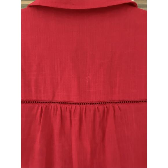 Women's Short Sleeve Button Down Camp Shirt Raspberry Sz 1X Linen Like Preppy - Picture 4 of 7